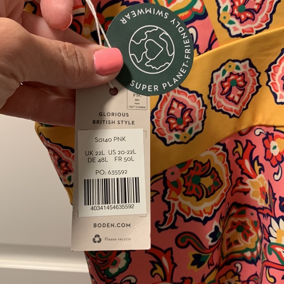 Boden Long Swimsuit 20-22L US Long Torso one piece Pink Yellow Floral V Neck NWT - Picture 11 of 15